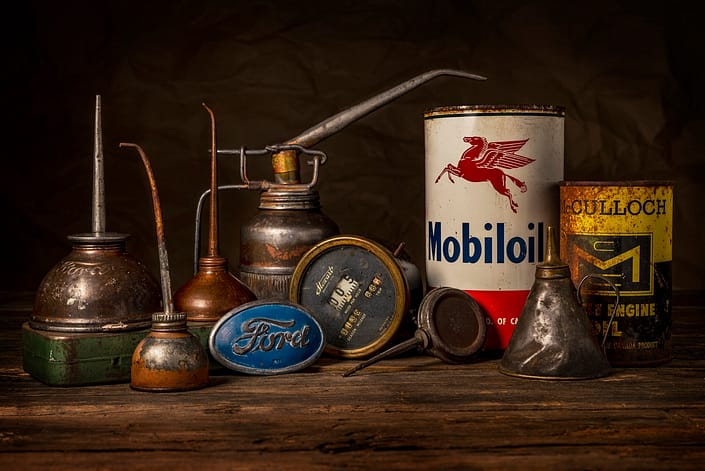 antique automotive oil tins and memorabilia